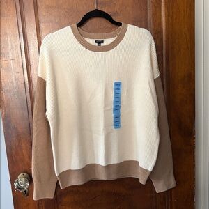 NWT Express Cream & Brown Color Block Knit Sweater Size L
